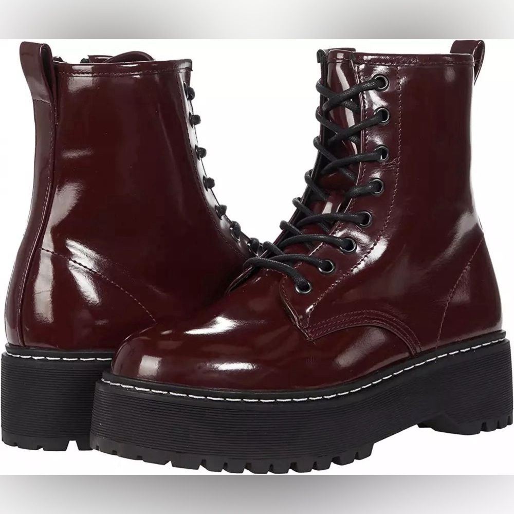 Burgundy Lace Up Platform Combat Boots